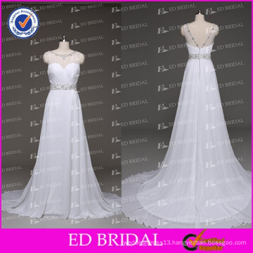 Real Photos 2015 Scoop Neckline Pleated Sequins Flowing Chiffon Wedding Dresses China